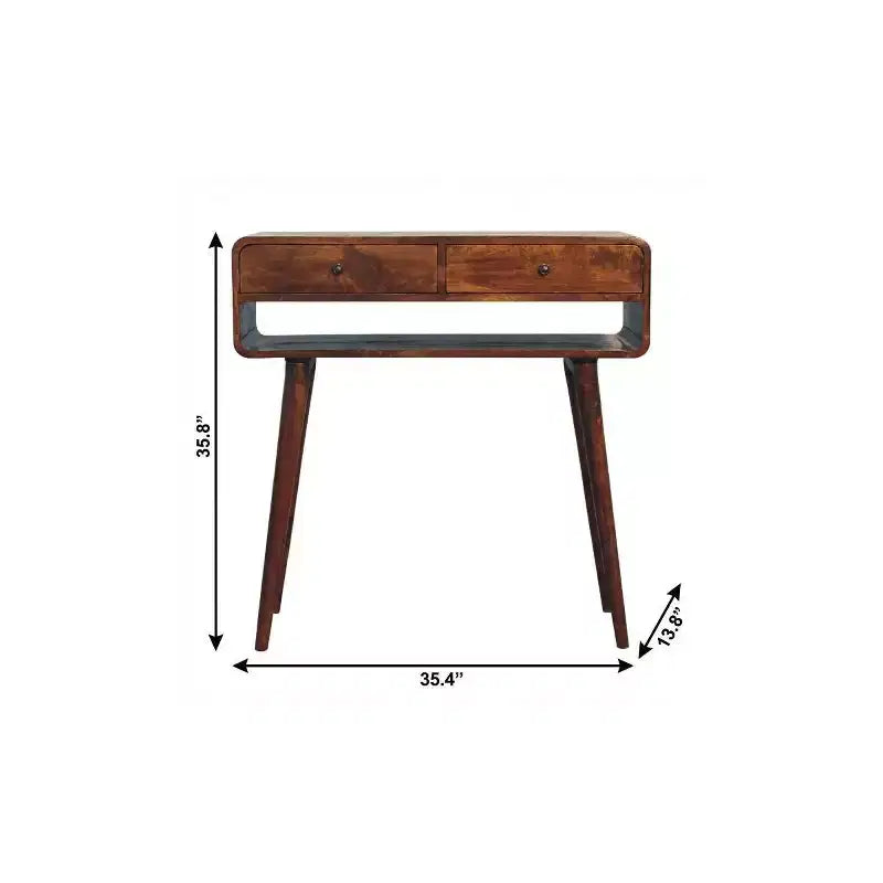HomeRoots Table console en bois massif de châtaignier 35 avec étagère et deux tiroirs