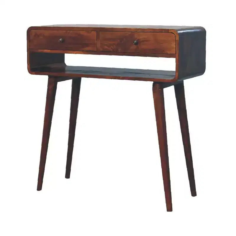HomeRoots Table console en bois massif de châtaignier 35 avec étagère et deux tiroirs