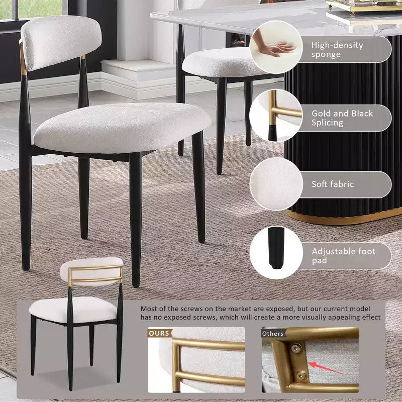 GDFStudio Howar Ensemble de salle à manger moderne 5 pièces rond en bois et métal avec chaises en chenille