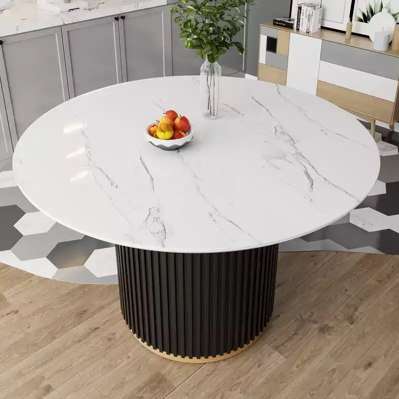 GDFStudio Howar Ensemble de salle à manger moderne 5 pièces rond en bois et métal avec chaises en chenille