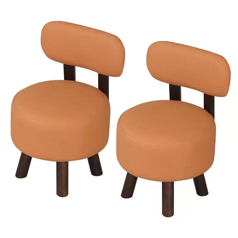 Costway Lot de 2 petits tabourets avec dossier et pieds en bois d'hévéa pour chambre à coucher Blanc/Noir/Noyer/Orange