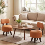 Costway Lot de 2 petits tabourets avec dossier et pieds en bois d'hévéa pour chambre à coucher Blanc/Noir/Noyer/Orange