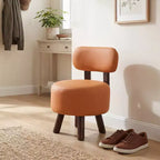 Costway Lot de 2 petits tabourets avec dossier et pieds en bois d'hévéa pour chambre à coucher Blanc/Noir/Noyer/Orange