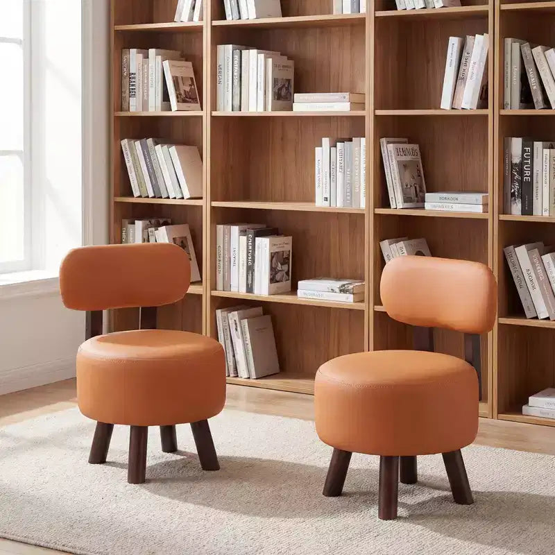 Costway Lot de 2 petits tabourets avec dossier et pieds en bois d'hévéa pour chambre à coucher Blanc/Noir/Noyer/Orange