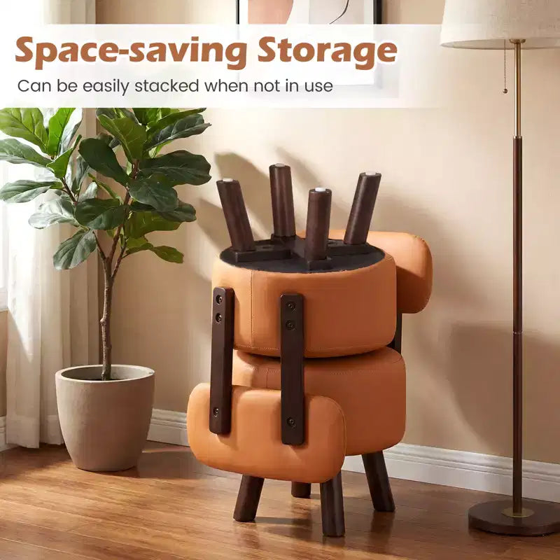 Costway Lot de 2 petits tabourets avec dossier et pieds en bois d'hévéa pour chambre à coucher Blanc/Noir/Noyer/Orange