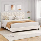 Cadre de lit Twin XL/King Size avec tête de lit réglable, lit plateforme rembourré avec support de lattes en bois robustes, aucun sommier tapissier requis