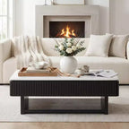 GDFStudio Table basse relevable rectangulaire multifonctionnelle de 46,5 po avec plateau en faux marbre blanc et lattes en bois massif