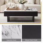 GDFStudio Table basse relevable rectangulaire multifonctionnelle de 46,5 po avec plateau en faux marbre blanc et lattes en bois massif