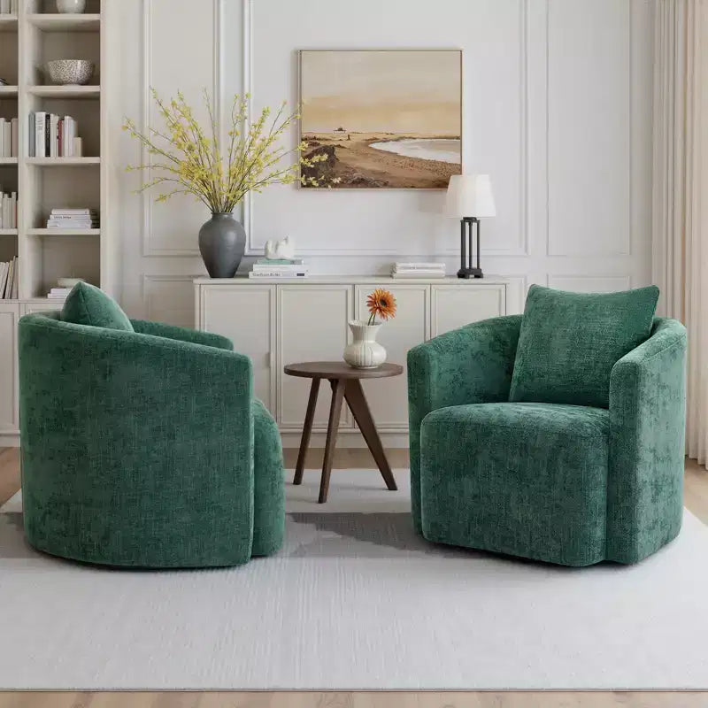 Fauteuil pivotant Bekrvio entièrement assemblé, fauteuil de salon en chenille avec oreiller, fauteuil simple confortable pour la lecture dans le salon