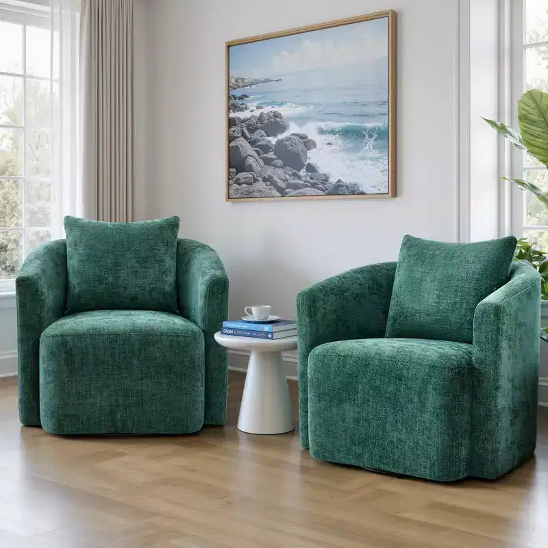 Fauteuil pivotant Bekrvio entièrement assemblé, fauteuil de salon en chenille avec oreiller, fauteuil simple confortable pour la lecture dans le salon