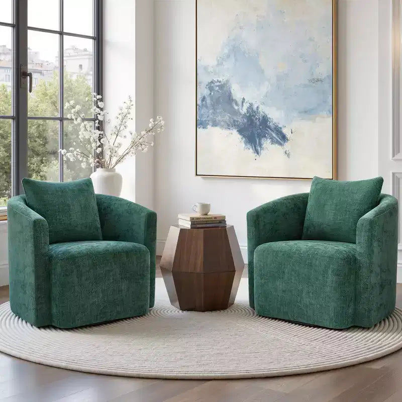 Fauteuil pivotant Bekrvio entièrement assemblé, fauteuil de salon en chenille avec oreiller, fauteuil simple confortable pour la lecture dans le salon