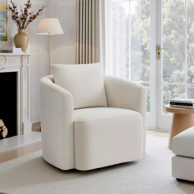 Fauteuil pivotant Bekrvio entièrement assemblé, fauteuil de salon en chenille avec oreiller, fauteuil simple confortable pour la lecture dans le salon