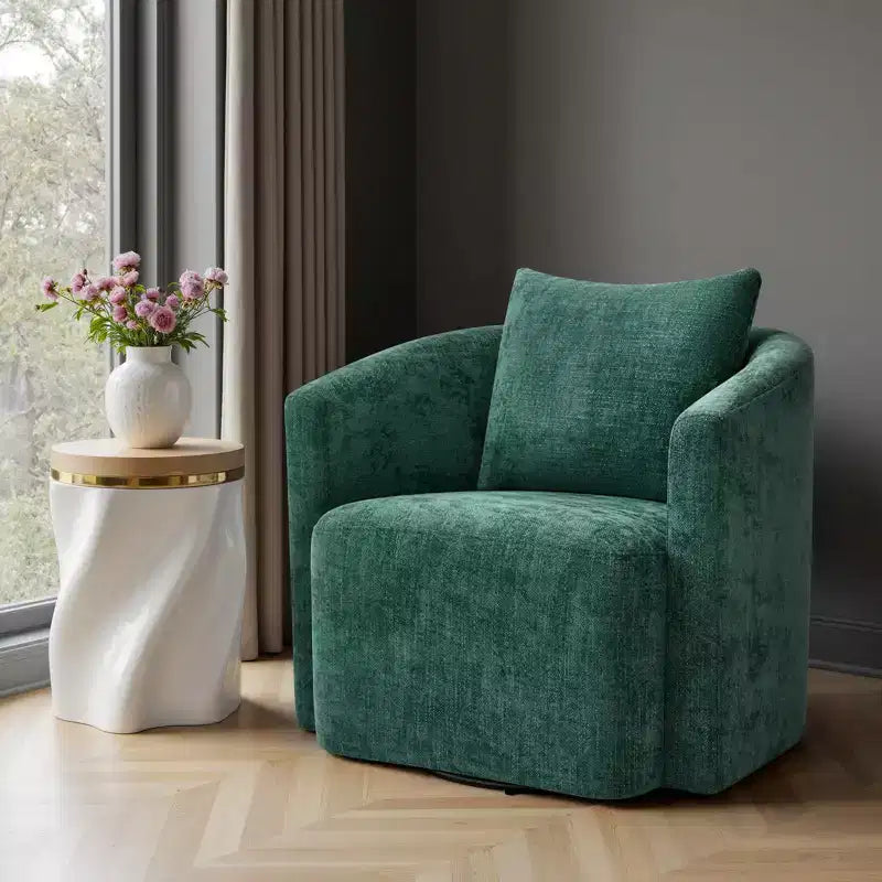 Fauteuil pivotant Bekrvio entièrement assemblé, fauteuil de salon en chenille avec oreiller, fauteuil simple confortable pour la lecture dans le salon