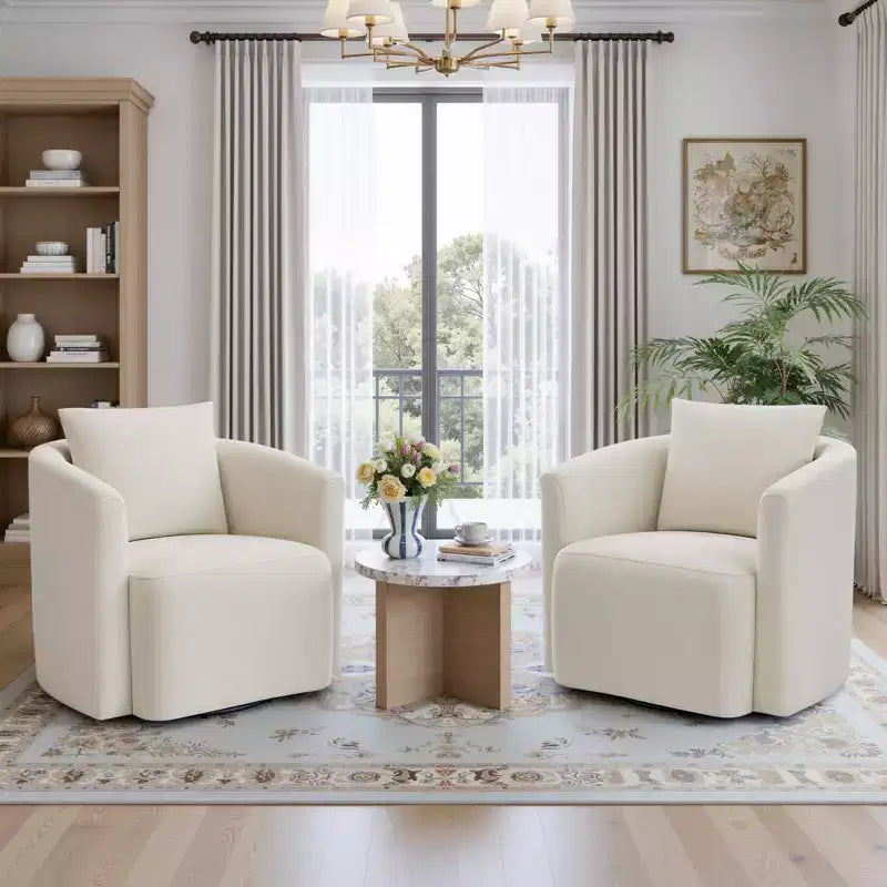 Fauteuil pivotant Bekrvio entièrement assemblé, fauteuil de salon en chenille avec oreiller, fauteuil simple confortable pour la lecture dans le salon