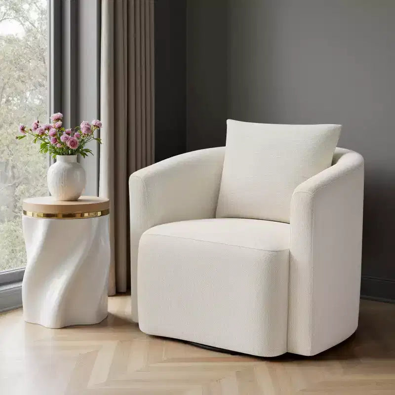 Fauteuil pivotant Bekrvio entièrement assemblé, fauteuil de salon en chenille avec oreiller, fauteuil simple confortable pour la lecture dans le salon