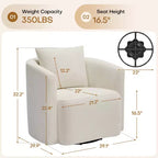Fauteuil pivotant Bekrvio entièrement assemblé, fauteuil de salon en chenille avec oreiller, fauteuil simple confortable pour la lecture dans le salon