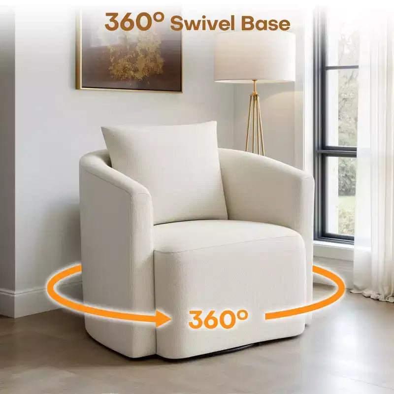 Fauteuil pivotant Bekrvio entièrement assemblé, fauteuil de salon en chenille avec oreiller, fauteuil simple confortable pour la lecture dans le salon