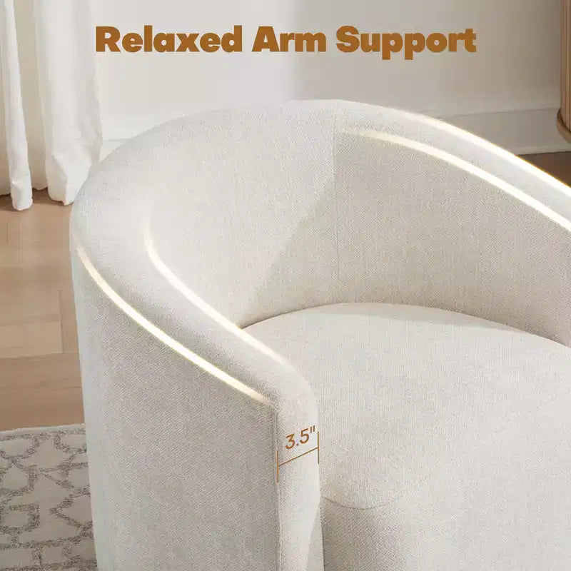 Fauteuil pivotant Bekrvio entièrement assemblé, fauteuil de salon en chenille avec oreiller, fauteuil simple confortable pour la lecture dans le salon