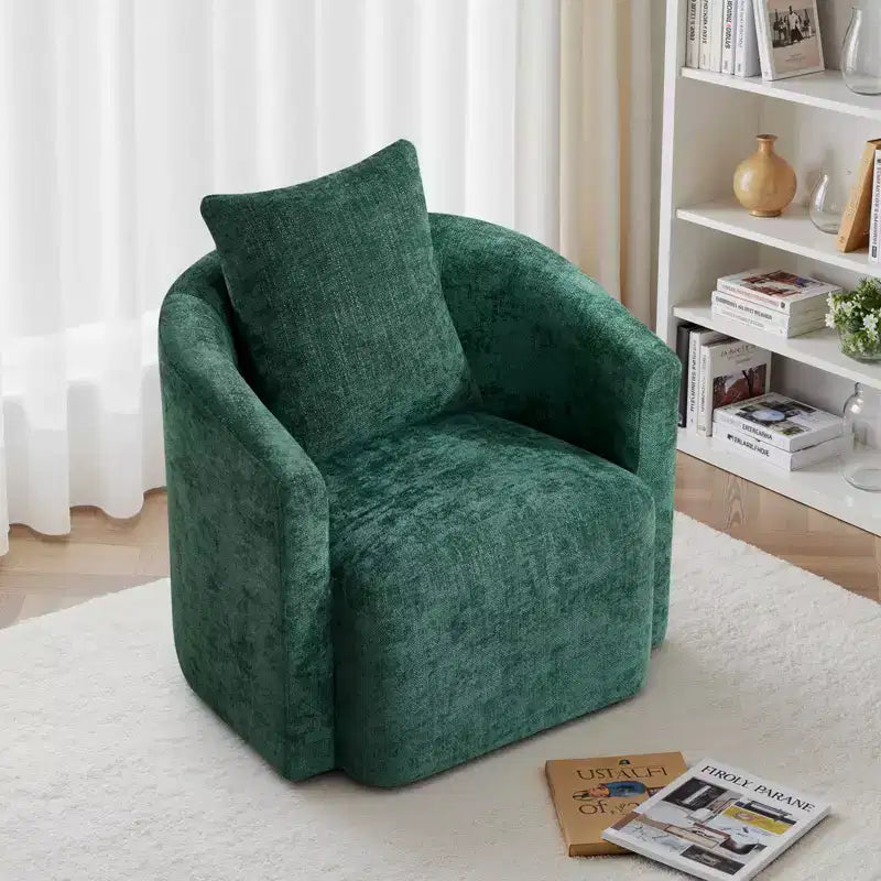 Fauteuil pivotant Bekrvio entièrement assemblé, fauteuil de salon en chenille avec oreiller, fauteuil simple confortable pour la lecture dans le salon