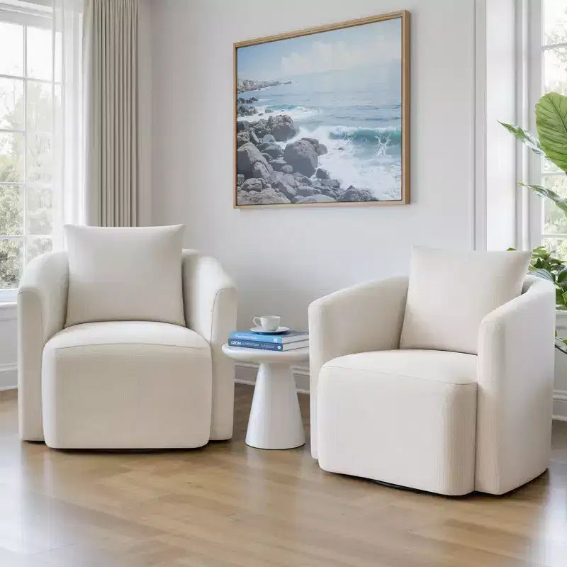 Fauteuil pivotant Bekrvio entièrement assemblé, fauteuil de salon en chenille avec oreiller, fauteuil simple confortable pour la lecture dans le salon