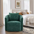 Fauteuil pivotant Bekrvio entièrement assemblé, fauteuil de salon en chenille avec oreiller, fauteuil simple confortable pour la lecture dans le salon