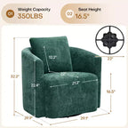 Fauteuil pivotant Bekrvio entièrement assemblé, fauteuil de salon en chenille avec oreiller, fauteuil simple confortable pour la lecture dans le salon