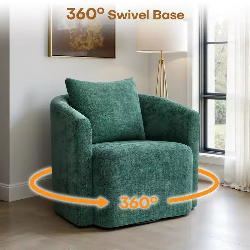 Fauteuil pivotant Bekrvio entièrement assemblé, fauteuil de salon en chenille avec oreiller, fauteuil simple confortable pour la lecture dans le salon