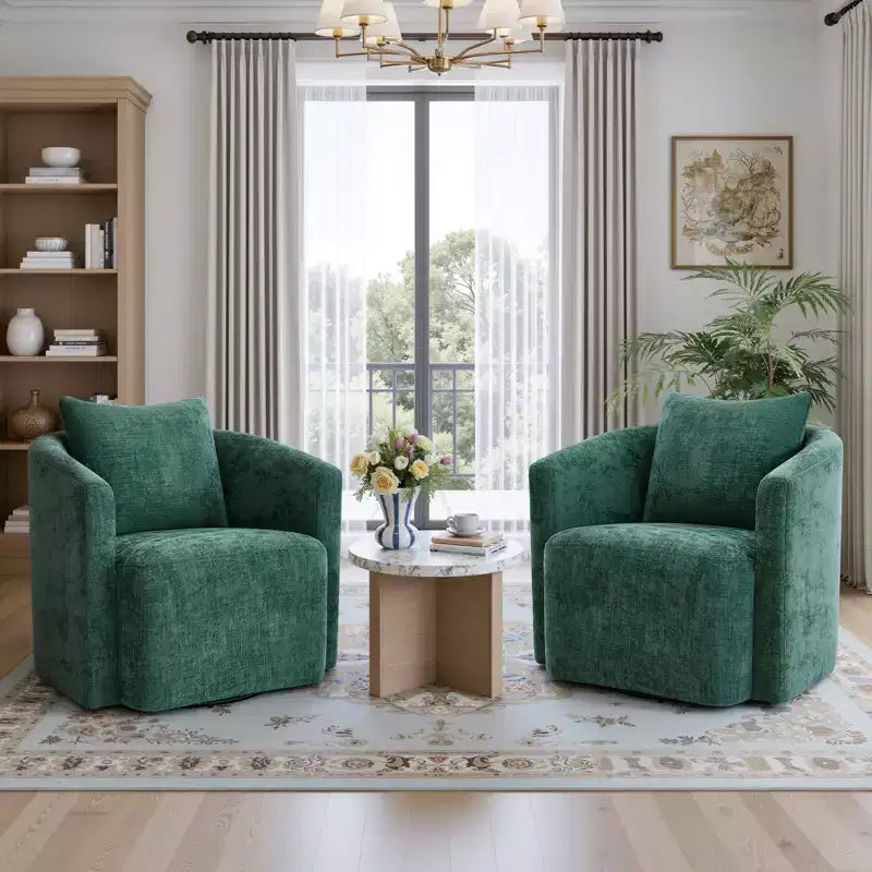 Fauteuil pivotant Bekrvio entièrement assemblé, fauteuil de salon en chenille avec oreiller, fauteuil simple confortable pour la lecture dans le salon