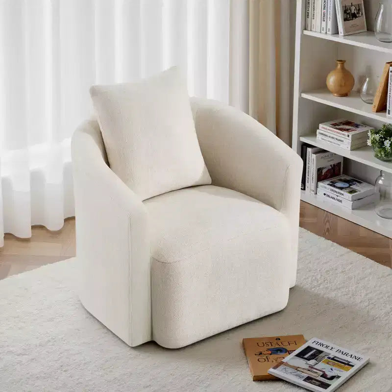Fauteuil pivotant Bekrvio entièrement assemblé, fauteuil de salon en chenille avec oreiller, fauteuil simple confortable pour la lecture dans le salon