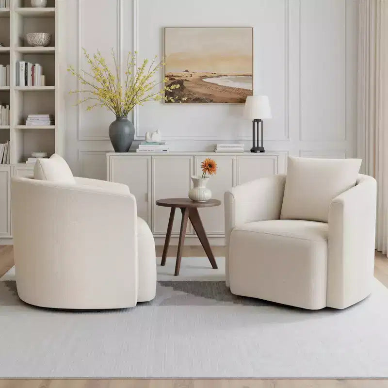Fauteuil pivotant Bekrvio entièrement assemblé, fauteuil de salon en chenille avec oreiller, fauteuil simple confortable pour la lecture dans le salon