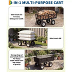 Chariot d'extérieur polyvalent, 400 livres (181 kg) robuste, 10 pneus pneumatiques tout-terrain, chariot de jardin manœuvrable avec panneaux grillagés amovibles pour le jardinage