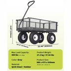 Chariot d'extérieur polyvalent, 400 livres (181 kg) robuste, 10 pneus pneumatiques tout-terrain, chariot de jardin manœuvrable avec panneaux grillagés amovibles pour le jardinage