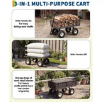 Chariot d'extérieur polyvalent, 400 livres (181 kg) robuste, 10 pneus pneumatiques tout-terrain, chariot de jardin manœuvrable avec panneaux grillagés amovibles pour le jardinage