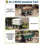Chariot d'extérieur polyvalent, 400 livres (181 kg) robuste, 10 pneus pneumatiques tout-terrain, chariot de jardin manœuvrable avec panneaux grillagés amovibles pour le jardinage