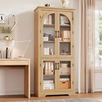 Meuble de rangement de cuisine de 178 cm, buffet moderne avec 4 portes vitrées cintrées et étagères réglables, pour cuisine, salon, salle à manger, salle de bain