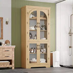 Meuble de rangement de cuisine de 178 cm, buffet moderne avec 4 portes vitrées cintrées et étagères réglables, pour cuisine, salon, salle à manger, salle de bain