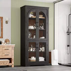 Meuble de rangement de cuisine de 178 cm, buffet moderne avec 4 portes vitrées cintrées et étagères réglables, pour cuisine, salon, salle à manger, salle de bain