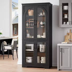 70 Tall Kitchen Pantry Cabinet, Modern Display Cabinet with 4 Arched Glass Doors and Adjustable Shelves, for Kitchen, Living Room, Dining, Bathroom