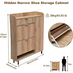 Meuble à chaussures pour entrée avec 3 tiroirs, meuble à chaussures étroit en bois, organisateur de chaussures autoportant pour foyer, couloir