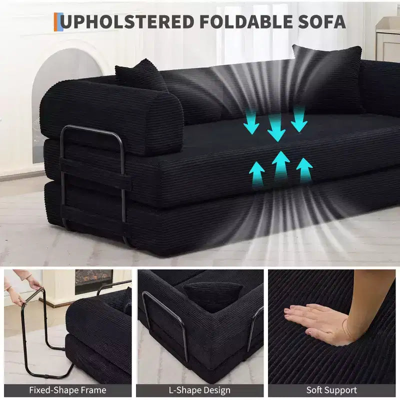 78.7 Canapé-lit futon 4-en-1 sans accoudoirs en velours côtelé, causeuse pliante avec oreillers (aucun assemblage requis)
