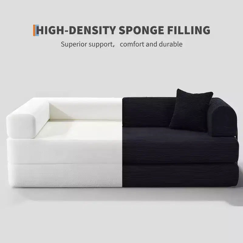 78.7 Canapé-lit futon 4-en-1 sans accoudoirs en velours côtelé, causeuse pliante avec oreillers (aucun assemblage requis)
