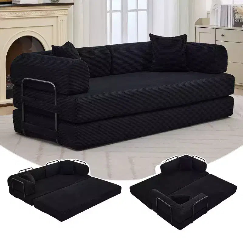 78.7 Canapé-lit futon 4-en-1 sans accoudoirs en velours côtelé, causeuse pliante avec oreillers (aucun assemblage requis)