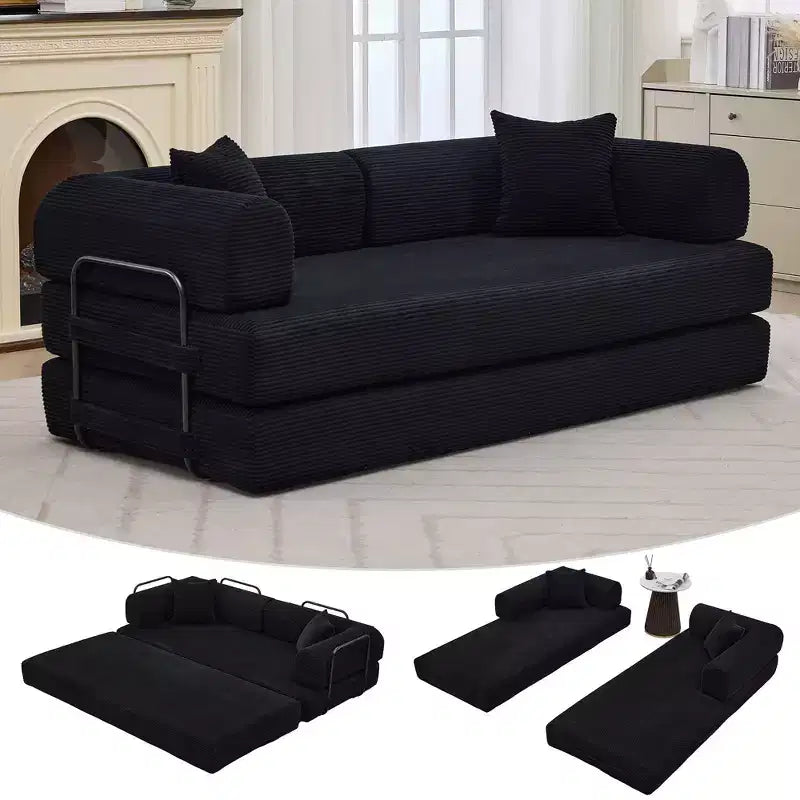 78.7 Canapé-lit futon 4-en-1 sans accoudoirs en velours côtelé, causeuse pliante avec oreillers (aucun assemblage requis)