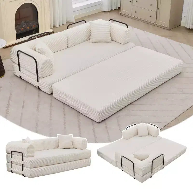 78.7 Canapé-lit futon 4-en-1 sans accoudoirs en velours côtelé, causeuse pliante avec oreillers (aucun assemblage requis)