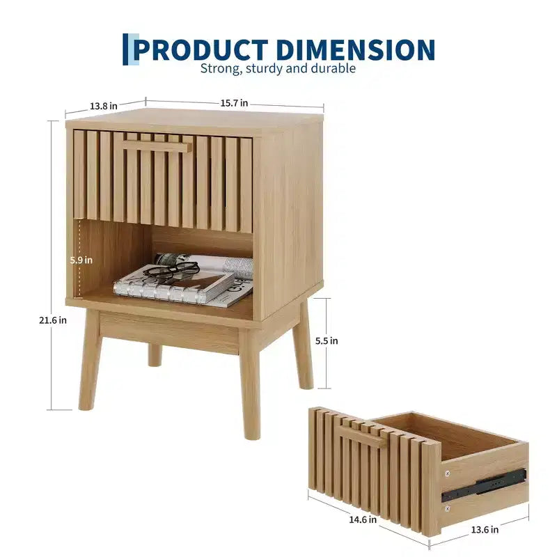 Lot de 2 tables de chevet bohèmes avec tiroir rayé et étagère ouverte, tables d'appoint compactes en bois, petites tables d'appoint pour chambre et salon
