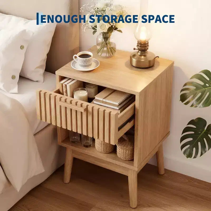 Lot de 2 tables de chevet bohèmes avec tiroir rayé et étagère ouverte, tables d'appoint compactes en bois, petites tables d'appoint pour chambre et salon