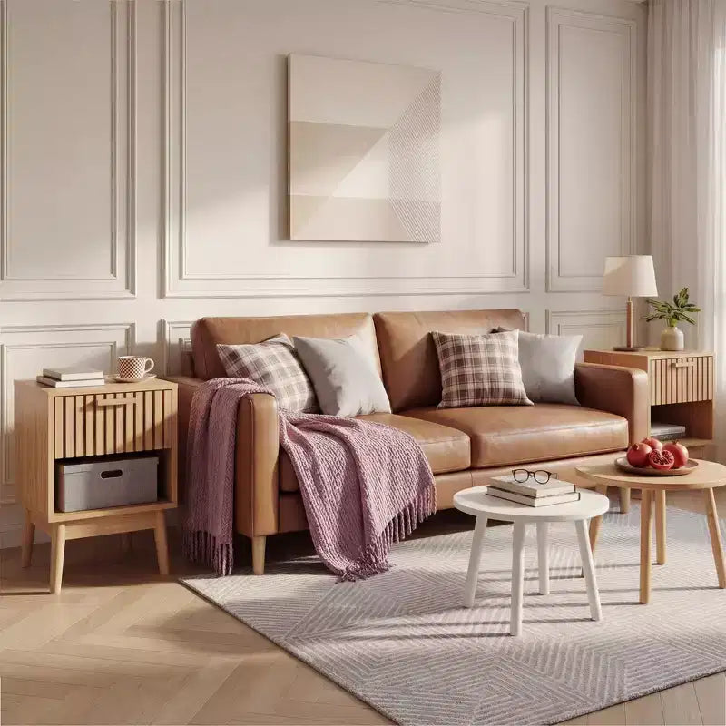Lot de 2 tables de chevet bohèmes avec tiroir rayé et étagère ouverte, tables d'appoint compactes en bois, petites tables d'appoint pour chambre et salon