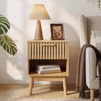 Lot de 2 tables de chevet bohèmes avec tiroir rayé et étagère ouverte, tables d'appoint compactes en bois, petites tables d'appoint pour chambre et salon