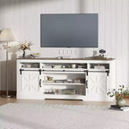 Meuble TV de style rustique de 168 cm pour téléviseurs de 75 pouces, console média avec portes de grange, étagères réglables, rangement ouvert adapté au salon