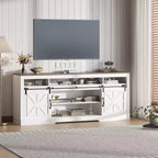 Meuble TV de style rustique de 168 cm pour téléviseurs de 75 pouces, console média avec portes de grange, étagères réglables, rangement ouvert adapté au salon